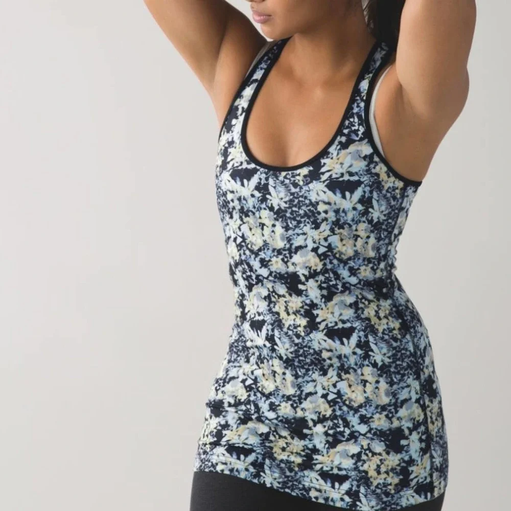 Lululemon Cool Racer Tank Black White Floral - Picture 3 of 4